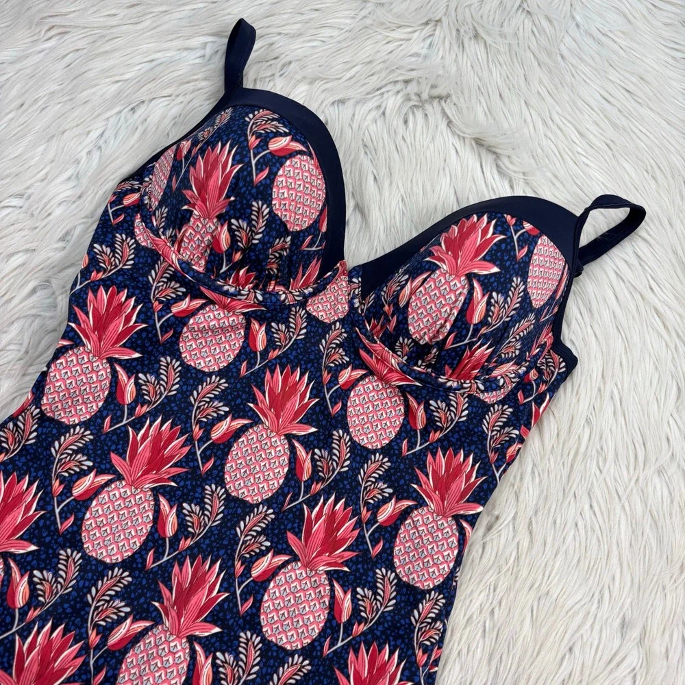 Boden Women's 34DD Navy Pink Pineapple Print One Piece Swimsuit Classic Resort